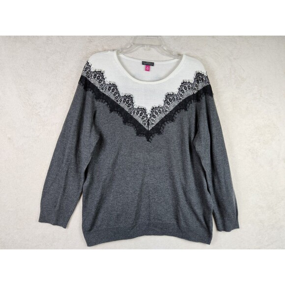 Vince Camuto Women's Lace Trim V Neck Sweater Size 2X - Picture 1 of 4